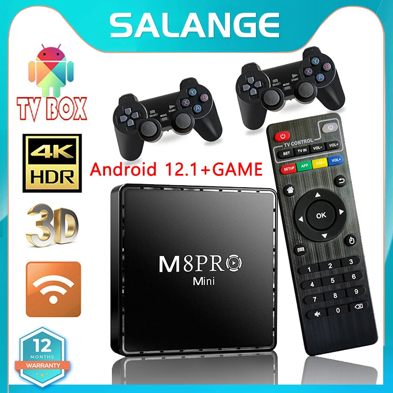Video Game Console M8Pro Mini 4K 64G 10000 Retro Video Game Console 2.4G Wilress Android 12 TV Box Wifi Malig31 CPU Dual System