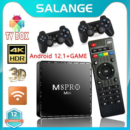 Video Game Console M8Pro Mini 4K 64G 10000 Retro Video Game Console 2.4G Wilress Android 12 TV Box Wifi Malig31 CPU Dual System