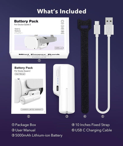 5000Mah Battery Pack Power Bank Compatible with Oculus/Meta Quest 2