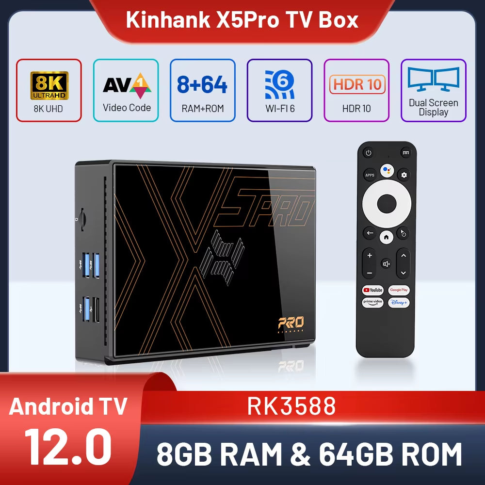 Super Console X5Pro Smart TV Box with Android TV12 8K@60FPS 4K@120PFS 8G+64G 2.4G & 5G Dual Wifi 1000M Ethernet HD Movie Player