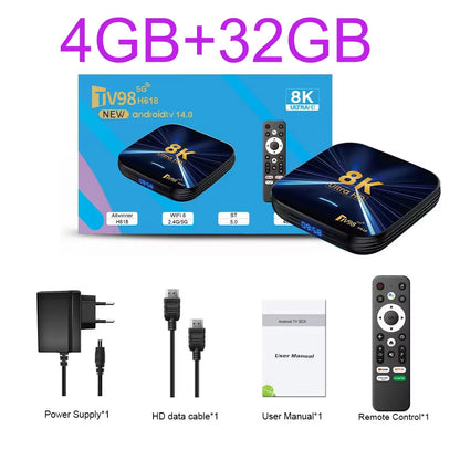 H618 Smart TV Box Android 14 4GB 32GB 64GB Media Player Quad Core 5G Dual Wifi AV1 8K BT Wifi6 Voice Assistant 2025 Set Top Box