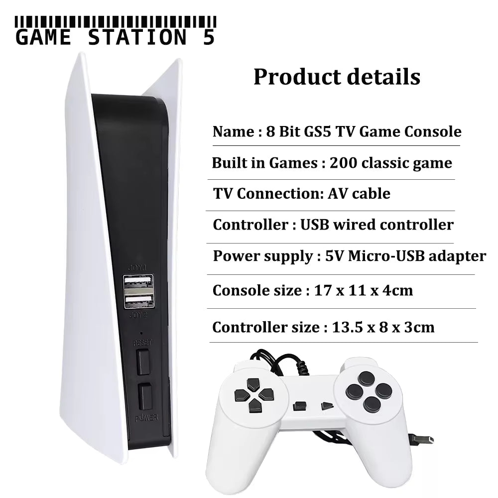 Game Station 5 Video Game Console with 200 Classic Game 8 Bit TV Consola Retro Handheld Kids USB Wired Gaming Player AV Output