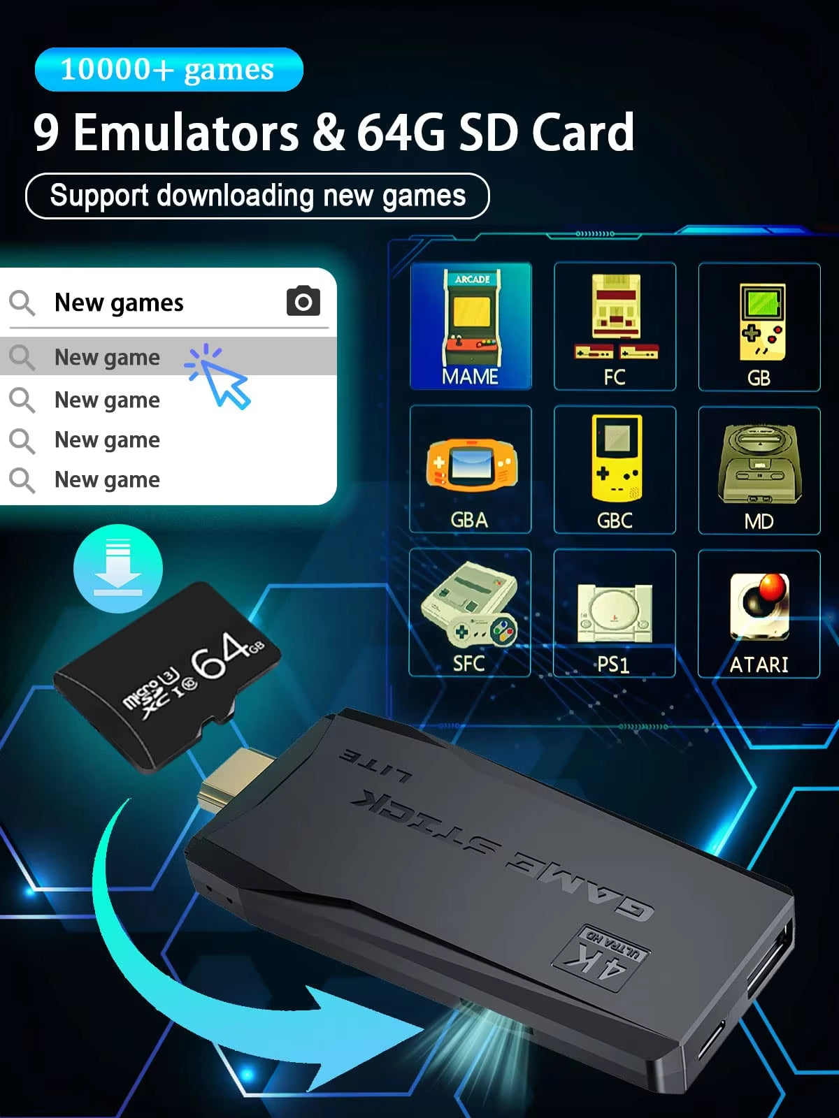 M8 Video Game Console 2.4G Double Wireless Controller Game Stick 4K 10000 Games 64GB 32GB Retro Games for PS1/GBA Boy Gift